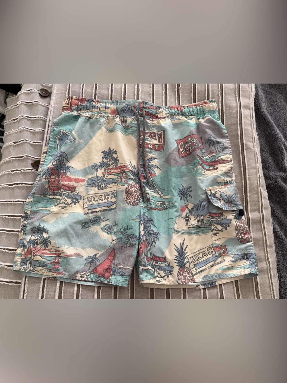 croft & barrow Teal and Cream Tropical Print Swim Trunks